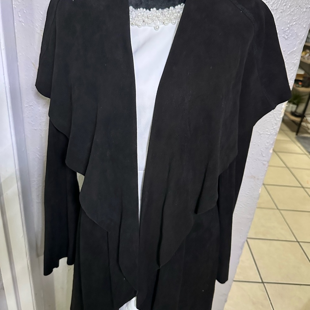 Vintage Suede leather Black Western Jacket  With Fringe Belt - Picture 4 of 7